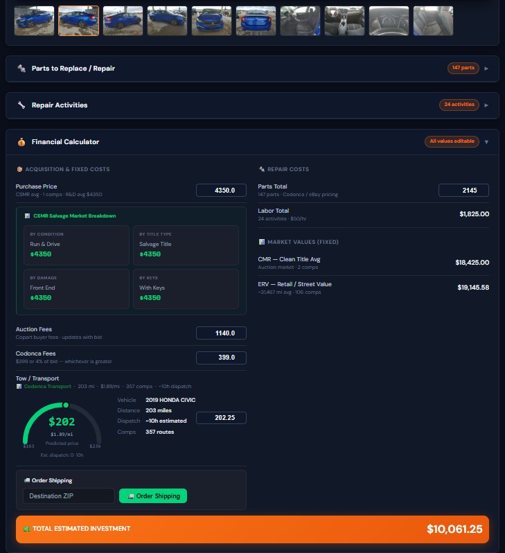 AI damage detection with OEM parts mapping